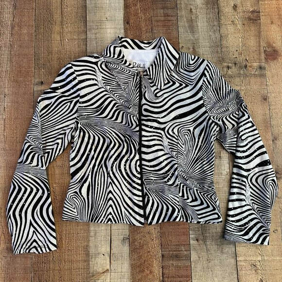 Ribkoff vintage zebra sequin abstract full zip track jacket women's 10 - Picture 1 of 6